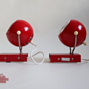 Vintage Pair of Space Age / Sputnik / Atomic RED EYEBALL Wall Sconces by Elektrofém, Hungary 1970s, LABELED image 1