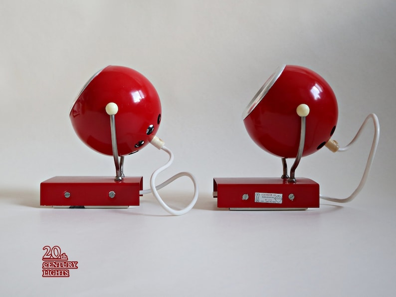 Vintage Pair of Space Age / Sputnik / Atomic RED EYEBALL Wall Sconces by Elektrofém, Hungary 1970s, LABELED image 1