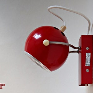 Vintage Pair of Space Age / Sputnik / Atomic RED EYEBALL Wall Sconces by Elektrofém, Hungary 1970s, LABELED image 2