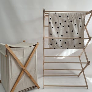 Wood Laundry Drying Rack & Basket Set: Foldable Clothes Storage