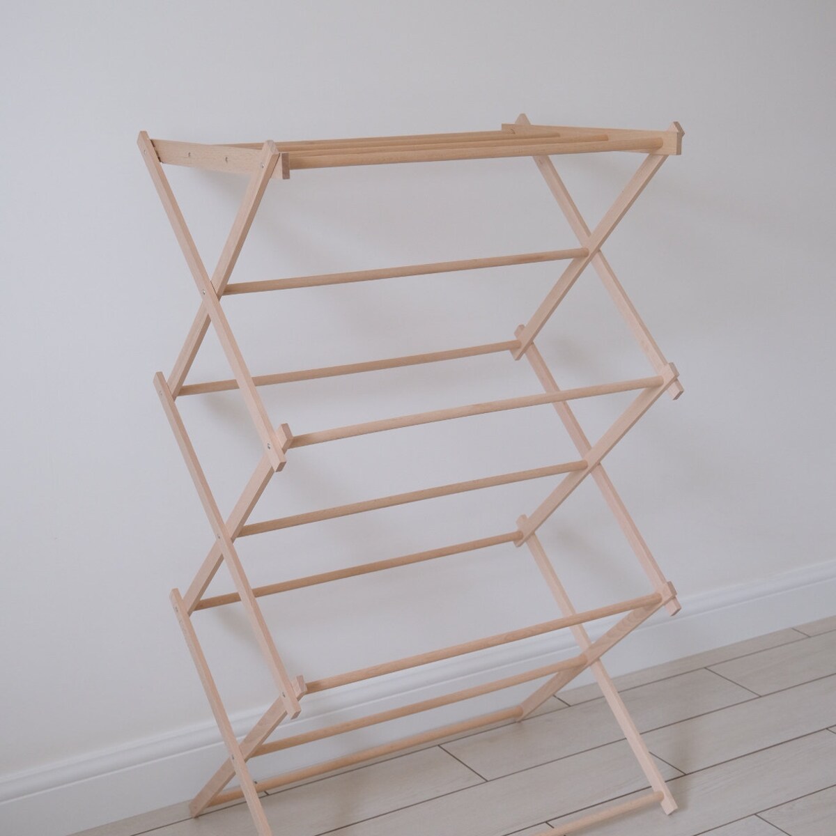 Handmade Ash Wood Laundry Drying Rack: Foldable Clothes Ladder