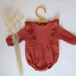 Terracotta muslin long sleeve romper  / Baby Girl Romper/ romper-dress