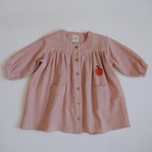 Organic cotton muslin long sleeve dress /Baby girls dress/ Simple Boho Dress / powder muslin dress