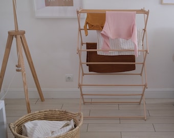 Handmade Ash Wood Laundry Drying Rack: Foldable Clothes Ladder