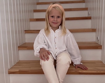 Muslin white blouse for girls organic cotton