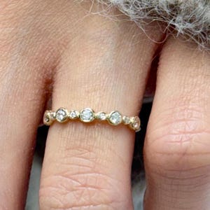 Solid Gold Diamond Stackable Ring • Bezel Set Dainty Band • Minimalist Real Gold Ring