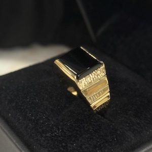 Men’s Onyx Ring Solid 14K or 10K Yellow Gold | Vintage Style Signet Ring | Rectangular Black Onyx | Heavy Gold Ring
