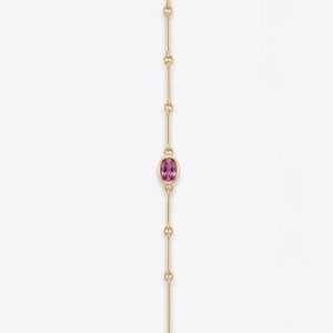 Roze toermalijn ringstation armband 14k goud, sierlijke unieke schakelarmband, Moederdagcadeau voor moeder, geef haar roze rug