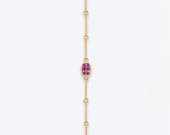 Pink Tourmaline Bezel Station Bracelet 14k Gold, Dainty Unique Chain Bracelet, Mother’s Day Gift for Mom, Give Her Pink Back