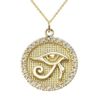 Eye of Horus Pendant Necklace – 925 Sterling Silver Gold Plated Protection Symbol Medallion with CZ