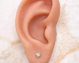 Tiny Heart Diamond Stud Earrings 3mm | Lab Grown D Color VVS1 | 14k 10k Solid Gold | Baby Girl Earrings | Dainty Heart Studs