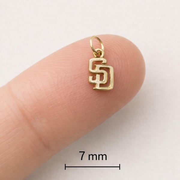 Solid Gold SD Charm – 14k/10k Dainty Letter San Diego Pendant, 7mm