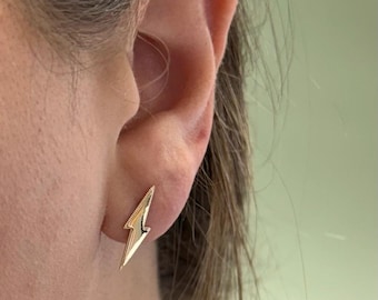 Lightning Bolt Stud Earrings – Real Solid 10K 14K Gold Dainty Minimalist Jewelry for Women