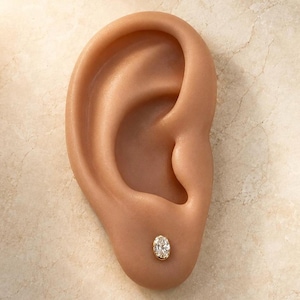 0,75CT ovala diamantörhängen i massivt guld med labbodlade diamanter | 6 x 4 mm Haf-diamantörhängen i bezel | 14K 10K guld | E-färg VVS, present till henne