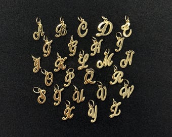 14K Solid Gold Script Initial Charm – Dainty Cursive Letter Pendant, Milgrain Edge, Tiny Personalized Gold Letter, Minimalist