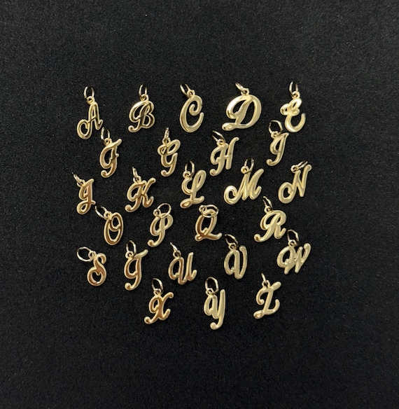 14K Solid Gold Script Initial Charm – Dainty Cursive Letter Pendant, Milgrain Edge, Tiny Personalized Gold Letter, Minimalist