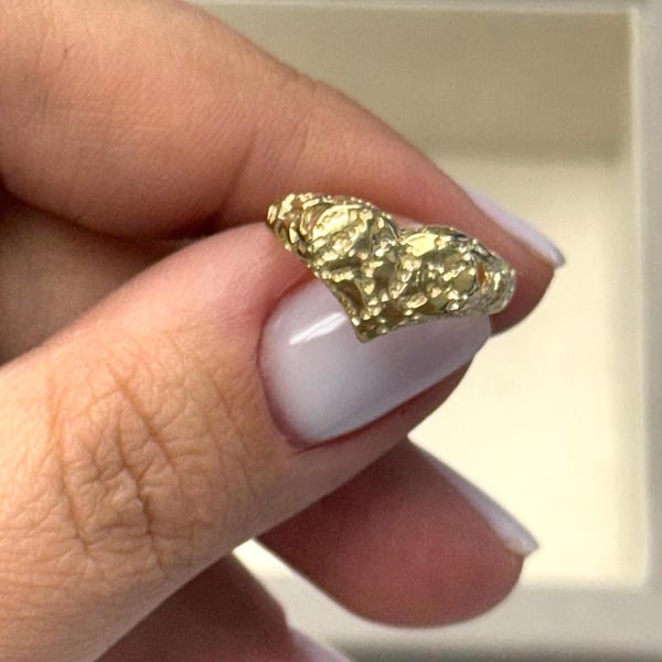 10K Gold Nugget Heart Ring, Unisex Love Ring