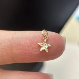 Dainty 14k & 10k Gold Star Charm – Tiny Textured Sunburst Pendant- Shining Star