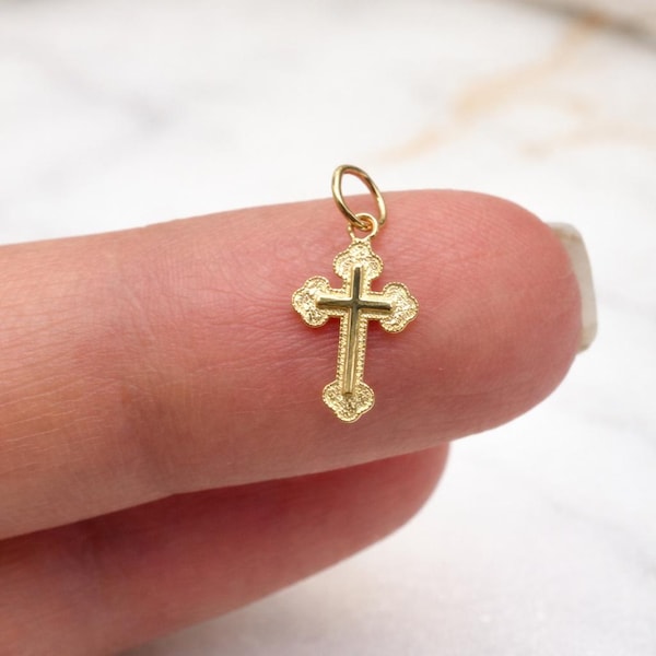14k & 10k Solid Gold Östlich-Orthodoxe Kreuz Charme zierlichen KLEINEN Anhänger