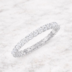 Anillo de eternidad con diamantes cultivados en laboratorio, alianza de boda apilable con diamantes, oro macizo de 14 quilates o 10 quilates o plata de ley.