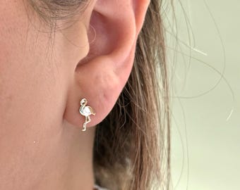 Boucles D'oreilles Flamant Rose - Plaqué Or 18 Carats - Neuves Avec étiquettes - Modèle à Clous