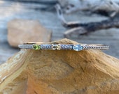 Petite Peridot, Citrine, Aquamarine Sterling Silver Bangle Vintage 1980 39 s Solid for Women, Ladies