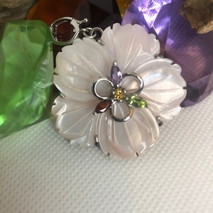 The Mother of Gems: Vintage Mother of Pearl & Multi-Colored Gemstone Pendant.