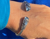 Aquamarine Sterling Silver Bangle Vintage 1990 39 s Solid for Women, Ladies Cable bali bracelet for women Hinge Bangle