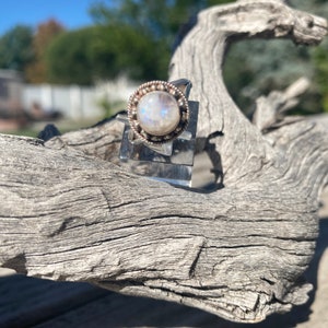 Vintage Moonstone Silver Ring | Ethereal Blue Flash Gem | Boho Statement Jewelry | Size