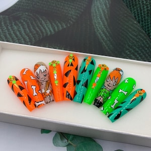 Pebbles and Bam Bam | Cute Fake Nails | Glue On Nails | Press On Nails Coffin Luxury | Press On Nails | Fake Nails | Long Fake Nails B23