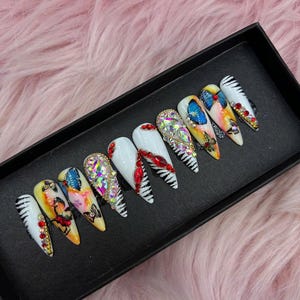 Press On Nails  / Glue On Nails / Long Fake Nails  / False Nails / Coffin Nails / Kawaii Nails - B343