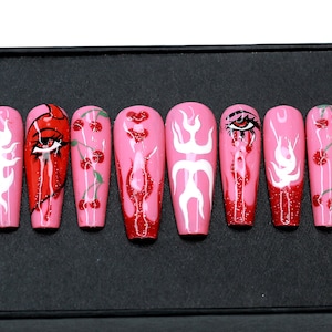 Press On Nails| Cute Fake Nails | Abstract Black Glue On Nails| Luxury Nails |Birthday Gift | Fake Nails | False Nails | Long Fake Nails-B81