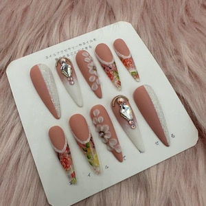 The best coffin nails  | Acrylic False Nails |Birthday Gift  Luxury Nails | Nail Charms | Long Fake Nails | Glue On Nails -B318