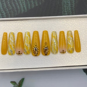 Handpainted Marble Glue on nails | Fun nails | Press on Nails | Fake Nails | False Nails | Long Fake Nails | B30