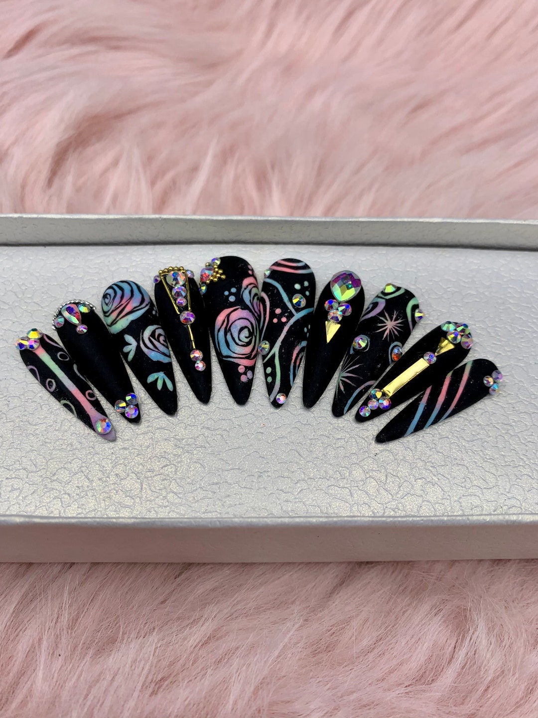Rose Glow in the Dark press on Nails Luxury Nails Fake Nails Glue on Nails Coffin Nails Acrylic