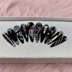Rose Glow In The Dark |Press On Nails | Luxury Nails | Fake Nails | Glue On Nails | Coffin Nails | Acrylic Nails | Long Fake Nails-B106