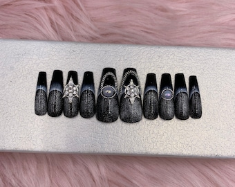 Glamorous Glitter black press on nail - B84