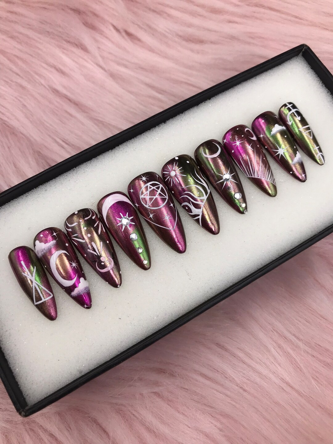 Press on Nails /hand Painted Nail/french Tips Black Glue on Nails