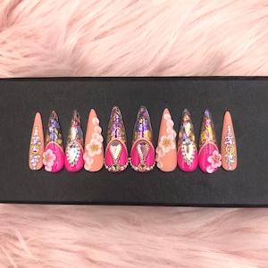 Instant Luxury Press on Nails | Acrylic False Nails | Fake Nails | False Nails | Glue On Nails | Long Fake Nails -B194