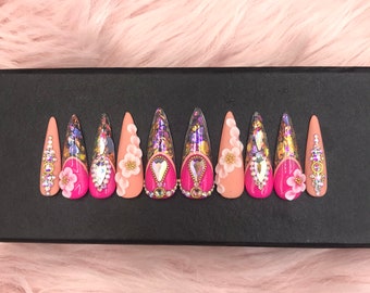 Instant Luxury Press on Nails | Acrylic False Nails | Fake Nails | False Nails | Glue On Nails | Long Fake Nails -B194