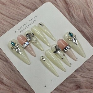 Mystical White Press On Nail-Handmade Nails Press On Nails ,Long fake nails,press on nails,florescent rainbow nails-B325