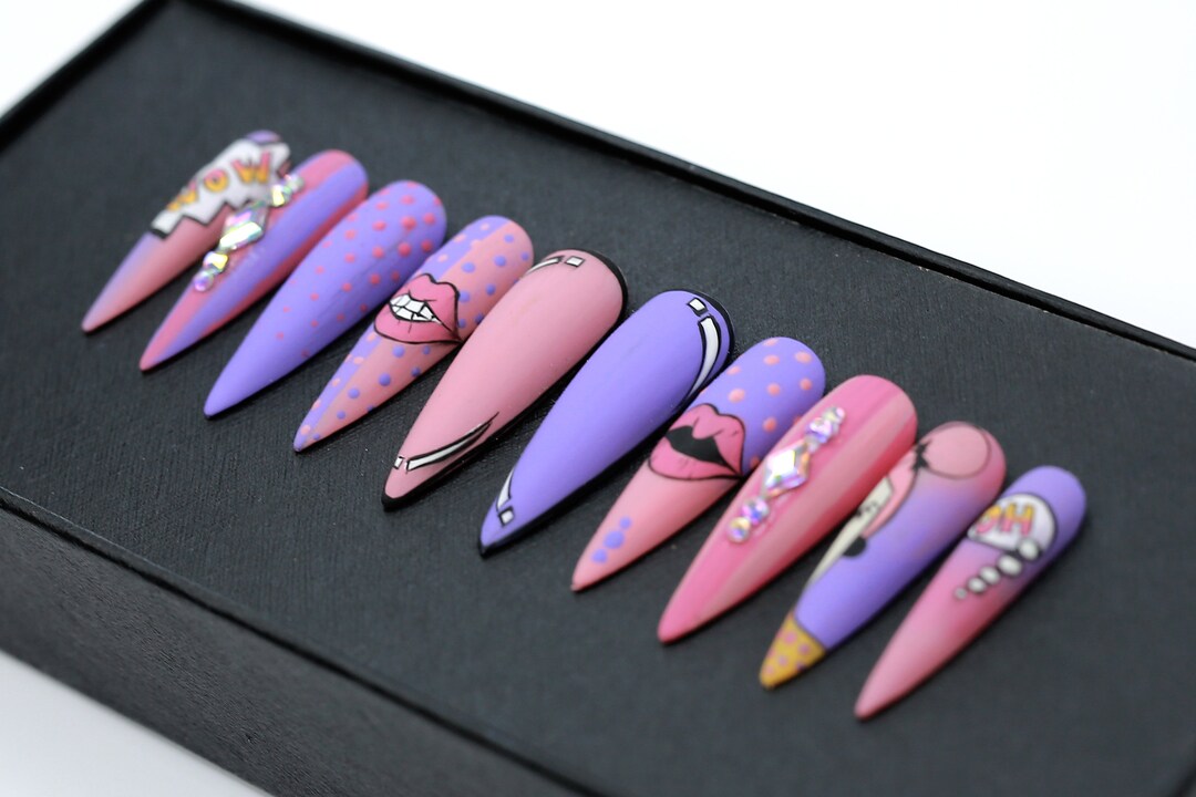 Bubblegum Pop Art Glue on Nail B150 Etsy