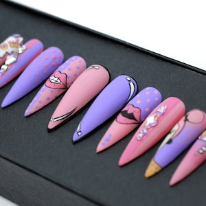 Bubblegum Pop art Glue On Nail - B150