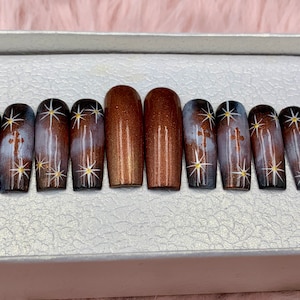 Bright Light God Appuyez sur les ongles : cercueil de luxe faux ongles-B103