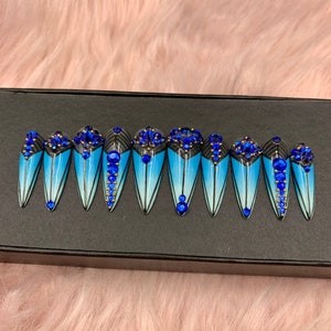 Sunset Crystals Ombre Press On Nails / Luxury Nails Art  | Fake Nails | Glue On Nails | Press On Nails | Coffin Nails | Acrylic Nails - B94