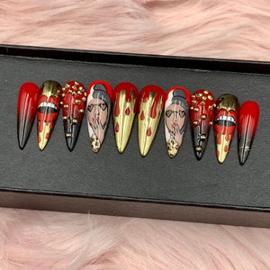 Fake nails set luxury/ acrylic nails/ handmade nails/ long press on nails/elegant nails - B117