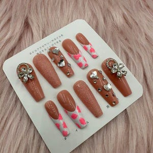 Valentine Press On Nails: Luxury Coffin Acrylic Nail Set-B317