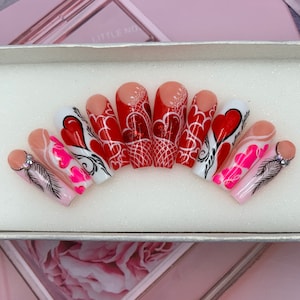 Valentines day gift , Press on nails , Bright press on nails, Summer press on nails, florescent rainbow nails, nail art press on nails B56