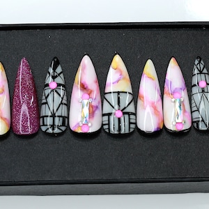 Summer press on nails|  Press on Nails | Fake Nails | Luxury Nails | Glue On Nails | Long Fake Nails | Coffin Nails | B68