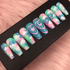 Y2k Nails | Luxury Nails | Fake Nails | Glue On Nails | Coffin Nails | Acrylic Nails | Long Fake Nails - B271